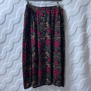 Sag Harbor Maxi Skirt Woman Floral Cottagecore Elastic Waist 1X Red Black Gold